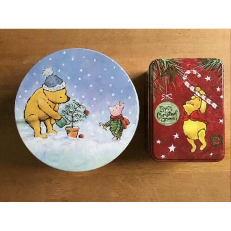 2 blikken Winnie the Pooh kerst koektrommel - blik - trommel
