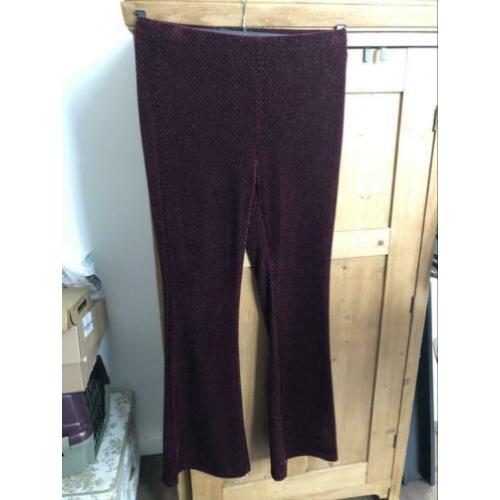 Ydence broek flared velours fluweel Bordeaux glitter nieuw