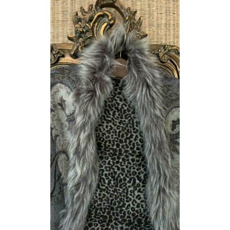 Omslagdoek Rino & Pelle dame bont print grijs poncho bont