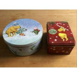 2 blikken Winnie the Pooh kerst koektrommel - blik - trommel