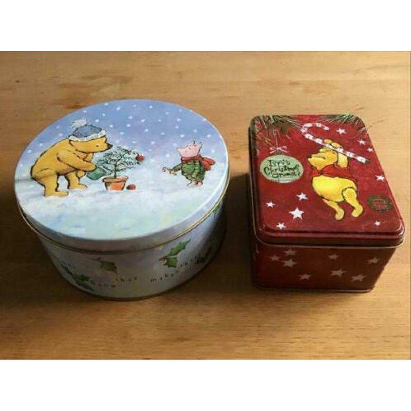2 blikken Winnie the Pooh kerst koektrommel - blik - trommel