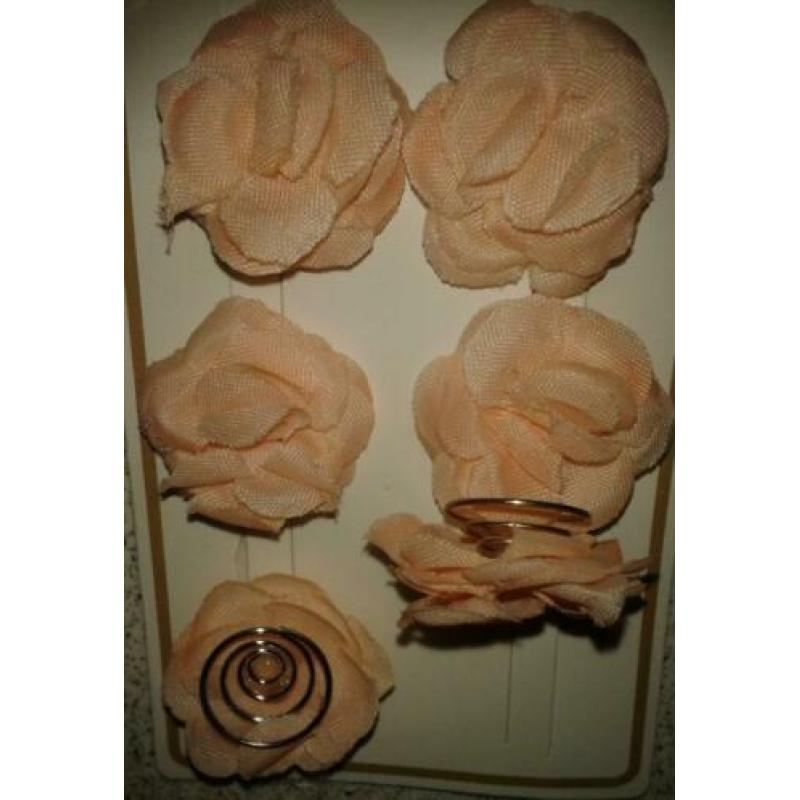 Set 6x Curli's Wit satijn bloem roos ~curly curlies bruid