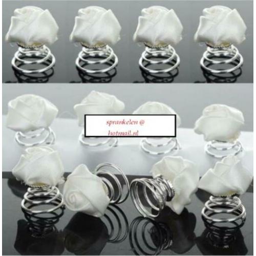 Set 6x Curli's Wit satijn bloem roos ~curly curlies bruid