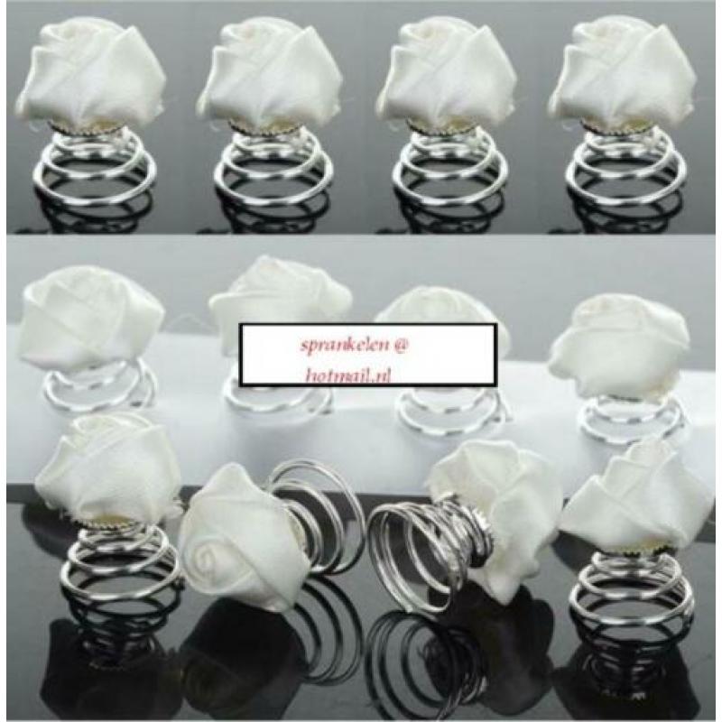 Set 6x Curli's Wit satijn bloem roos ~curly curlies bruid