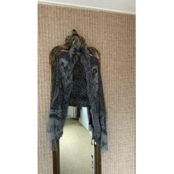 Omslagdoek Rino & Pelle dame bont print grijs poncho bont