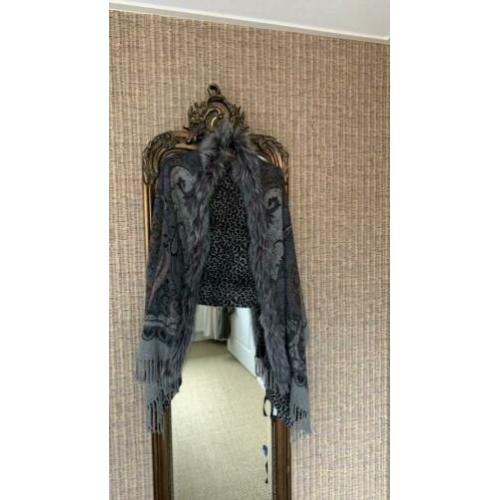 Omslagdoek Rino & Pelle dame bont print grijs poncho bont