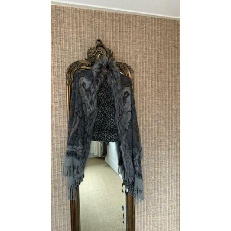 Omslagdoek Rino & Pelle dame bont print grijs poncho bont