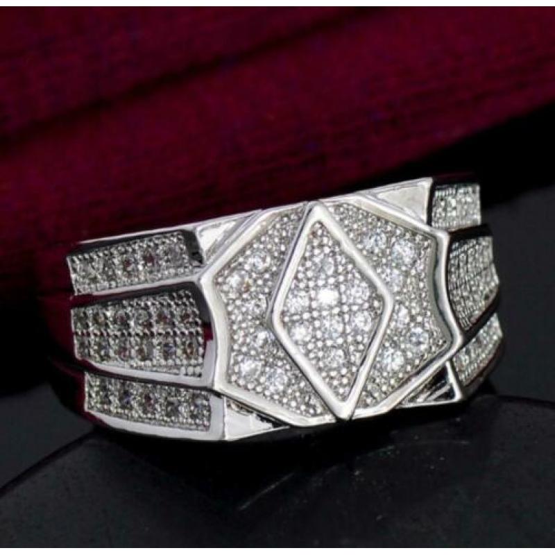 Zirkonen 925 sterling zilveren heren ring N 10