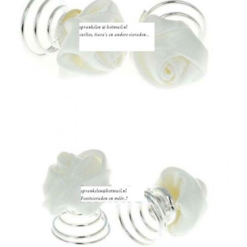 Set 6x Curli's Wit satijn bloem roos ~curly curlies bruid