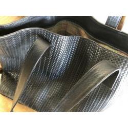 Belly, vintage grote zwart leren shopper