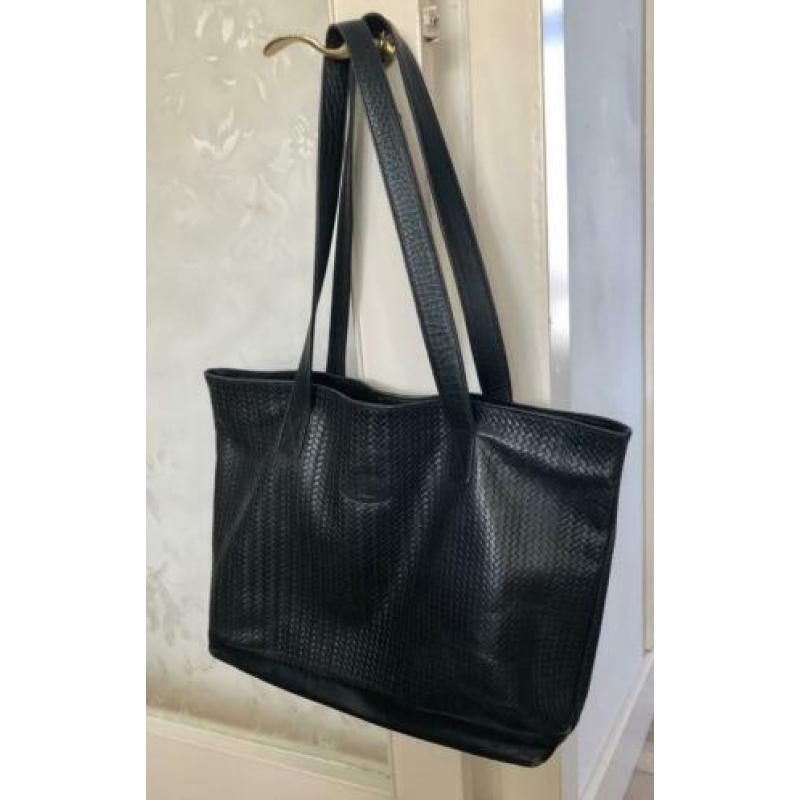 Belly, vintage grote zwart leren shopper