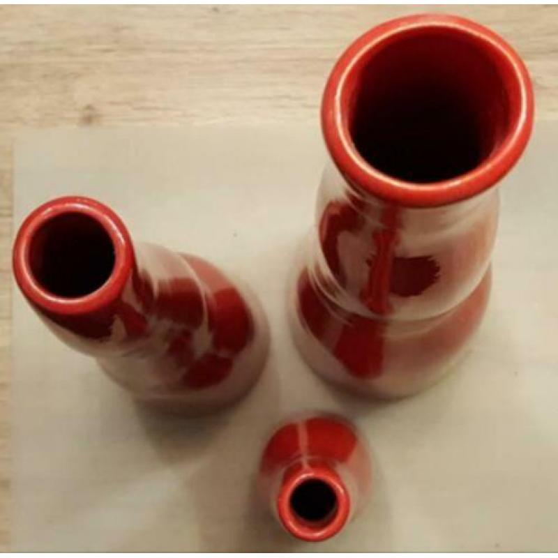 Set van 3 mooie vazen, kleur rood, 27,3cm tot 51cm