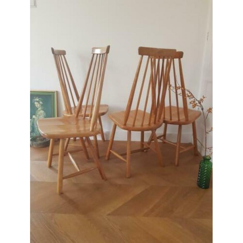 4 Retro Vintage design spijlenstoelen PASTOE jaren 60