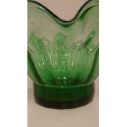 Leerdam glas - jaren 50 - groen - bowl - geplooid glas