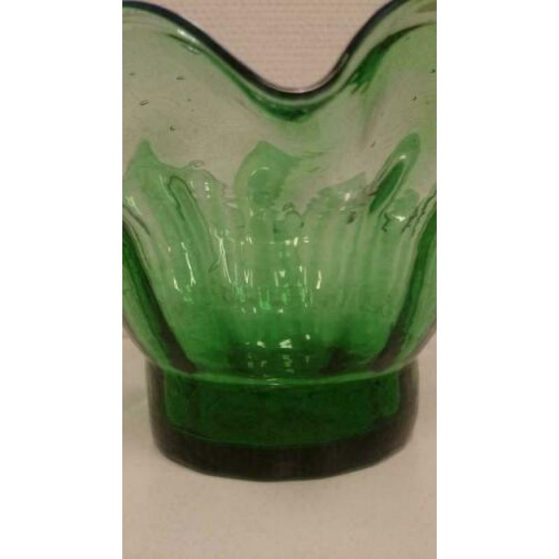 Leerdam glas - jaren 50 - groen - bowl - geplooid glas