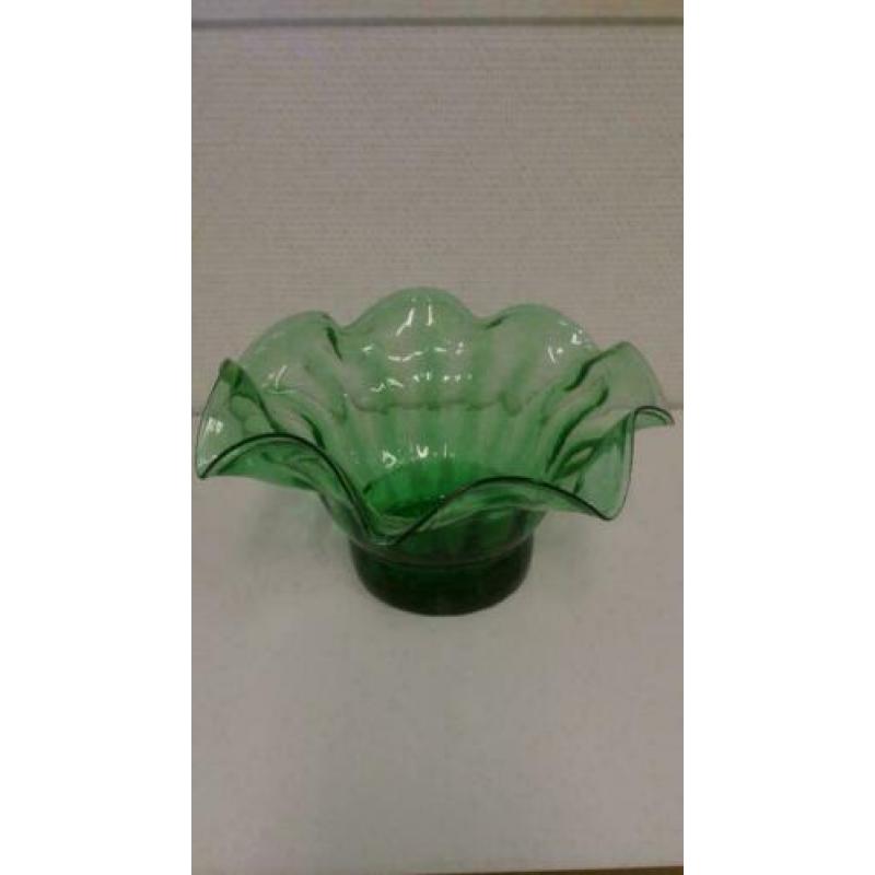 Leerdam glas - jaren 50 - groen - bowl - geplooid glas
