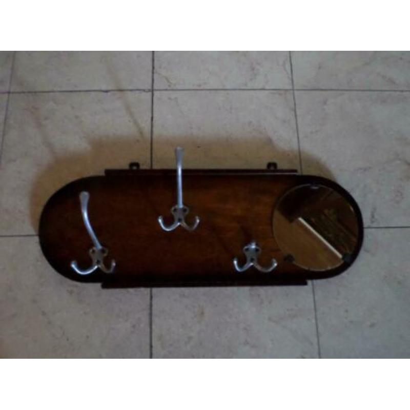 Leuke ovale Art Deco kapstok met ronde spiegel lengte 60 cm