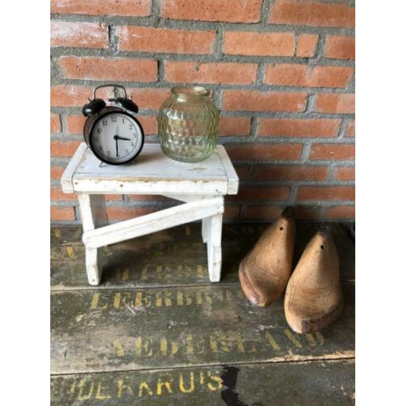 Prachtig antiek Frans brocante vensterbankje opstapje krukje