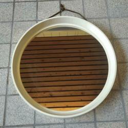 Retro kunststof wand spiegel Jaren 70 | Rond | Wit 38 cm