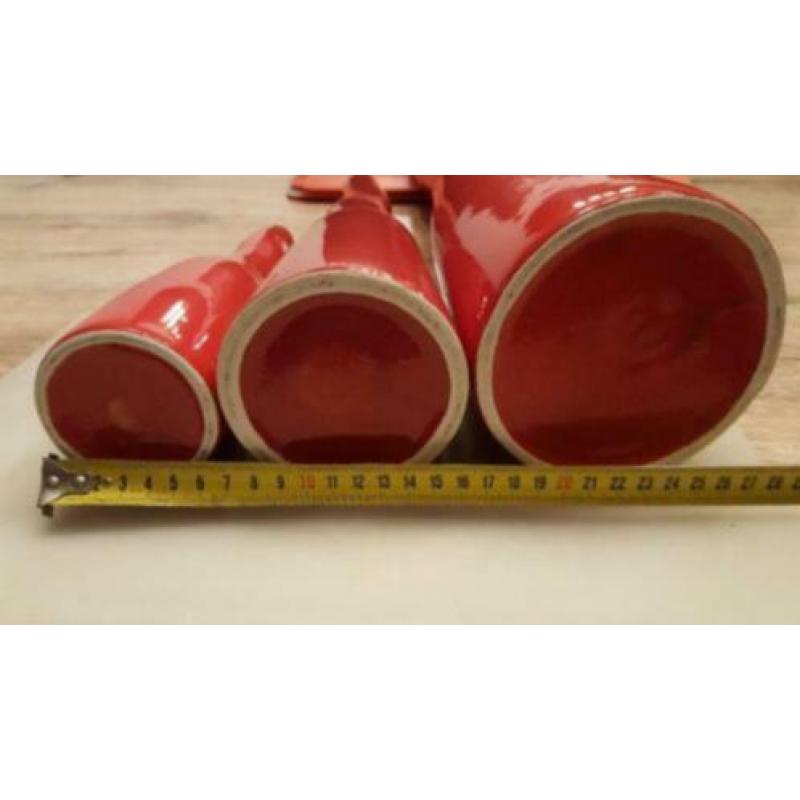 Set van 3 mooie vazen, kleur rood, 27,3cm tot 51cm