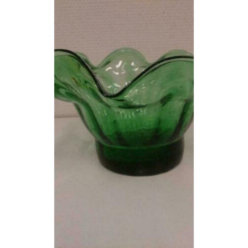 Leerdam glas - jaren 50 - groen - bowl - geplooid glas