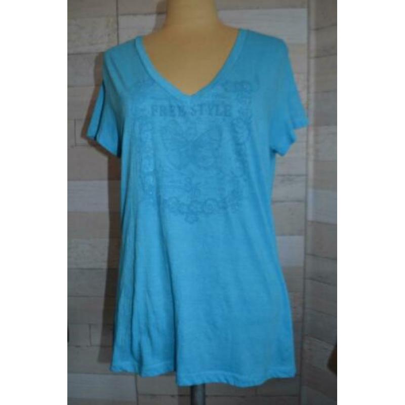 blauwe shirtje van broadway inmaat L, vlinderprint -v26