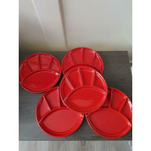 Vintage gourmetborden fondue borden Jasba rood/oranje