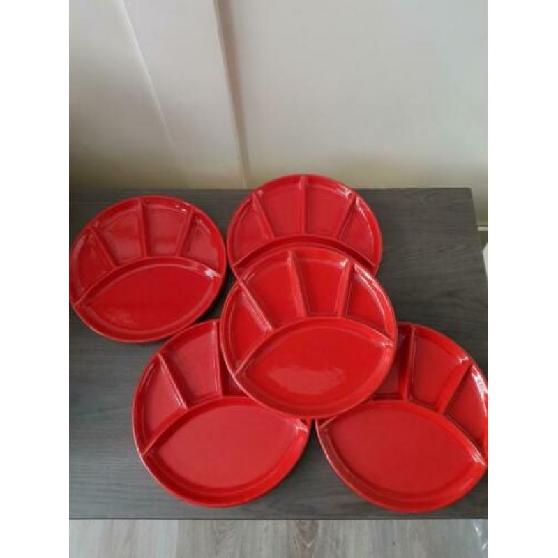 Vintage gourmetborden fondue borden Jasba rood/oranje
