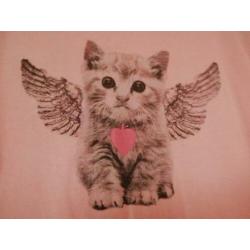 Roze poezenshirt met lange mouw. Maat : 122/128