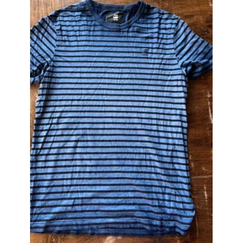 Gstar raw T-shirt blauw-donkerblauw gestreept S