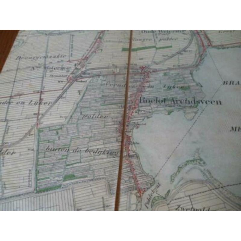 Antieke kaart op linnen uit 1914 van Rijnstaterwoude en omg.