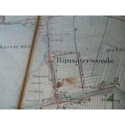 Antieke kaart op linnen uit 1914 van Rijnstaterwoude en omg.