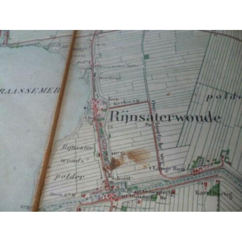 Antieke kaart op linnen uit 1914 van Rijnstaterwoude en omg.