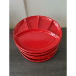 Vintage gourmetborden fondue borden Jasba rood/oranje