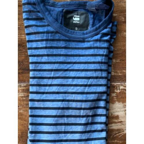 Gstar raw T-shirt blauw-donkerblauw gestreept S