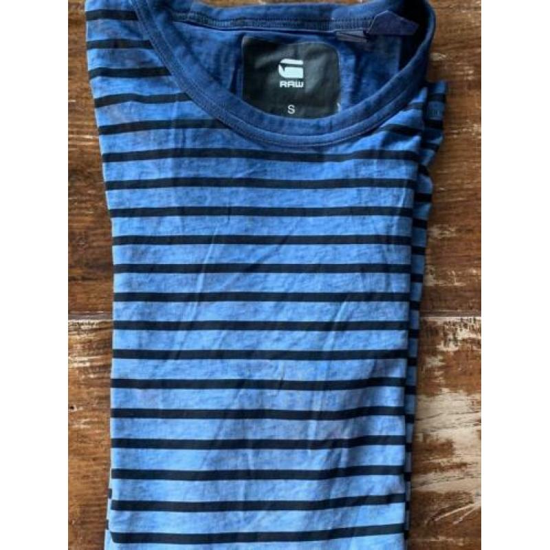 Gstar raw T-shirt blauw-donkerblauw gestreept S