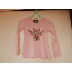 Roze poezenshirt met lange mouw. Maat : 122/128