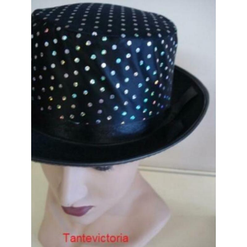 NIEUW Hoge hoed met parlemoer glitters pailletten pailletjes