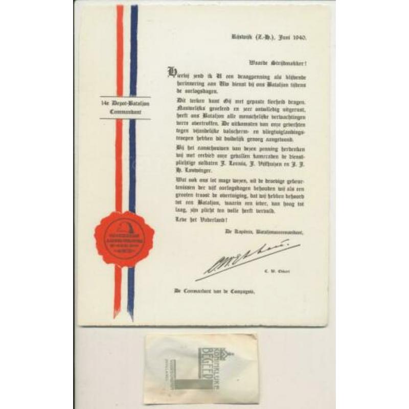 Nederland mei 1940 medaille & oorkonde