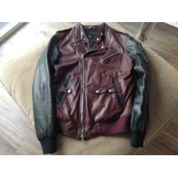 Brand slim fit mooie bordeaux zwart Bikerjack top leer