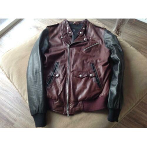 Brand slim fit mooie bordeaux zwart Bikerjack top leer