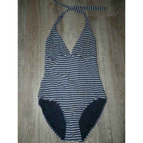 Prachtig marine donkerblauw gestreept badpak maat L 40 42