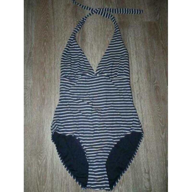 Prachtig marine donkerblauw gestreept badpak maat L 40 42
