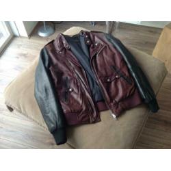Brand slim fit mooie bordeaux zwart Bikerjack top leer