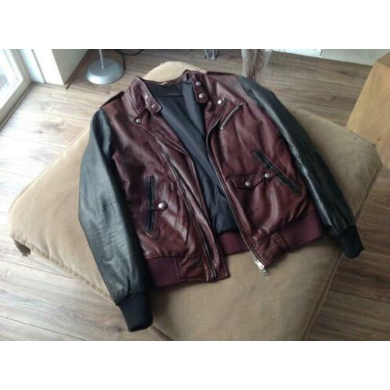 Brand slim fit mooie bordeaux zwart Bikerjack top leer