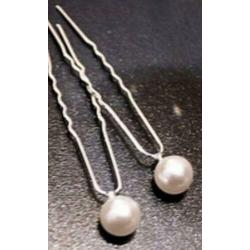 Set 6x Haarpinnen haarsteker Parel wit zilver bruid communie