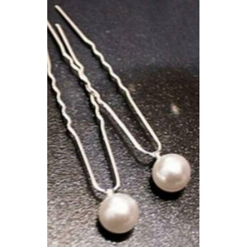 Set 6x Haarpinnen haarsteker Parel wit zilver bruid communie