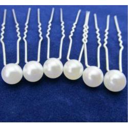 Set 6x Haarpinnen haarsteker Parel wit zilver bruid communie