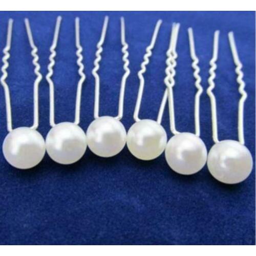 Set 6x Haarpinnen haarsteker Parel wit zilver bruid communie
