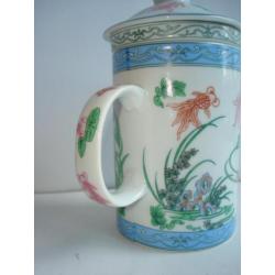 Chinese thee mok met Zeef en Deksel - Zeer zeldzaam